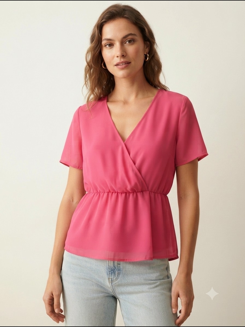 Vero Moda Hot Pink Surplice Peplum Blouse Brand New